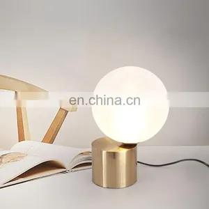 Home Decorative Bedside Lamp Brass Gold Base Round Glass Table Lamp for Living Room thumbnail-5