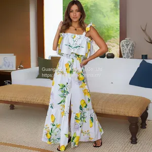 Slim Sexy Ruffled Lace-up Slit Dress Fashion Plus Size Summer Dress thumbnail-1