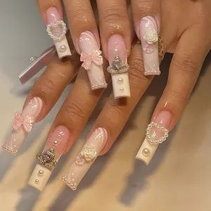 European and American Cross-border Hot Long Water Hose Wearing Nails French Light Luxury Rubies Fake Nails Detachable Nail Tips SUYT thumbnail-2