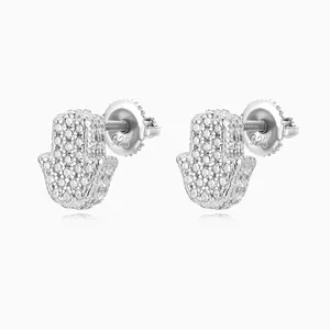 Shining Star Jewelry Hip Hop Trendy Men Iced Out Charms Hamsa Hand Stud Earrings thumbnail-1