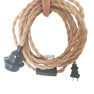 UL Listed E26 Twisted Hemp Rope Cable Wires On Off Switch Plug Lamp Cords Power Cable Power Cords thumbnail-1
