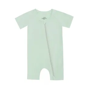 Newborn Baby Romper Clothes Short Sleeve Solid Zipper Bamboo Spandex Unisex Infant Rompers Baby Clothing Wholesale thumbnail-3
