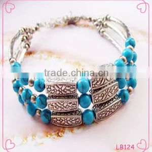 Antique Silver Charms Turquoise Beaded Bracelet National Wind Bracelet Promotions thumbnail-1