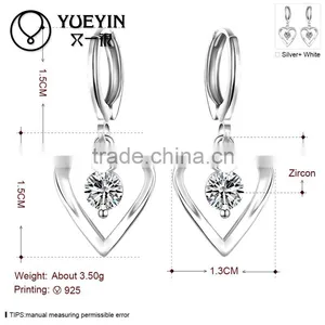 2015 Latest Fashion With Diamond Heart Shape Sliver Plated Earrings thumbnail-3