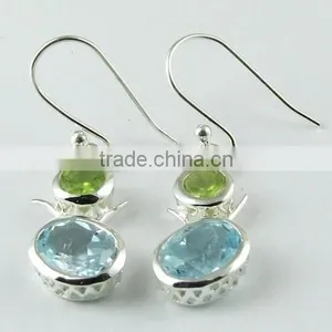 Judith ! Blue Topaz & Peridot 925 Sterling Silver Earring, Gemstone Silver Jewelry, 925 Silver Jewelry thumbnail-2