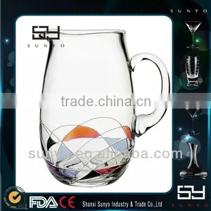 Hand Painted Crystal Clear Glass Water Jug With Handle thumbnail-1