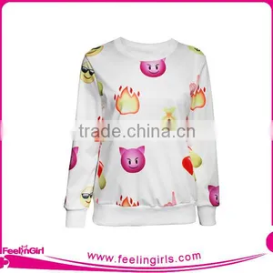 Reasonable Price Women Emoji Print White Pullover Hoody Sweater thumbnail-2