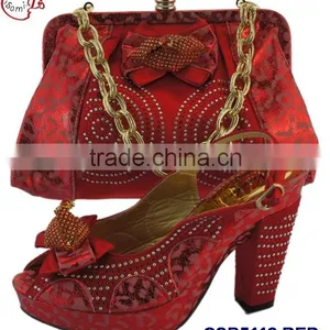 CSB5112 Peach Wholesaler Latest Style Fashion African Design High Heel Lady Shoes Matching Bag With Stone for Party thumbnail-2