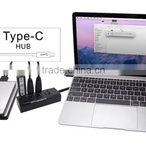 USB Type C to 4-Port USB 3.0 Hub With Individual Power Switches and LEDs thumbnail-2