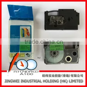 Tape Cartridge for Label Printer XR-12GN1 Black on Green 12mm Label Ribbon thumbnail-1