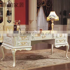 Classical Office Furniture - Hand Craft Solid Wood Leaf Gilding Classical Writing Desk thumbnail-3