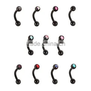 Black Steel Single Jewelled Eyebrow Bar Micro Barbell thumbnail-1