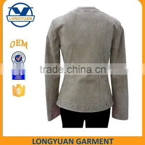 New Design Fashionable Suede pu Leather Jacket With Fake Pockets for Woman 2016 thumbnail-2