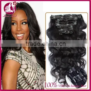 7A Grade 100% Virgin Body Wave Clip In Human Hair Extensions Wavy Eurasian Virgin Clip In Hair Extensions Human Hair Full Head thumbnail-2