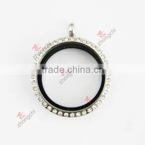 30MM Round Crystals Locket Pendant Necklace thumbnail-1