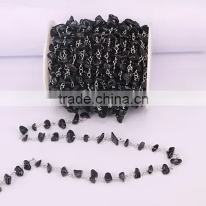 Rosary Chain Black Agate Chips Bead Free Form Chains Silver Plated Chain thumbnail-1