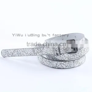 Wholesale Western Women's Silver Cracked Leather Skinny Belt thumbnail-3