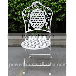 Wrought Iron Folding Chair Anti White Color Vintage Style thumbnail-2