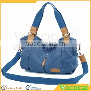Women's Canvas Large Capacity Handbag Tote Crossbody Bag for IPad Folding Umbrella Cosmetics Blue thumbnail-2