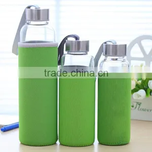 Environmental Borosilicate Glass Water Bottle With Colorful Nylon Sleeve (18oz) thumbnail-3