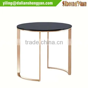 Gold Finish 4 Legged Glass Modern Side Table thumbnail-1