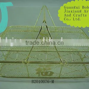 Gold Metal Wire Handmade Fruit Home Storage Basket With Lid&handle thumbnail-1