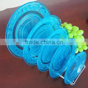 Set 5 Blue Color Light Glass Plates for Table Decoration thumbnail-4
