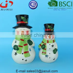 BSCI Certificate Factory X'mas Decoration Ceramic Snowman, Snowman Candle Lantern thumbnail-5