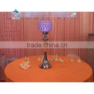 High Quality Clear Purple Table Decoration Tall Crystal Candle Holder thumbnail-1