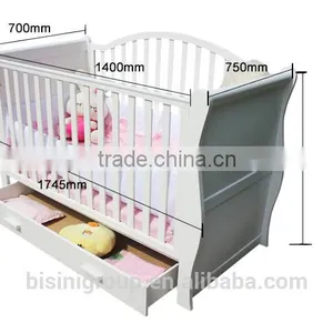 European Style New Born Baby Bed, Wooden Baby Crib Multifunction Baby Crib Bed With Drawer thumbnail-5