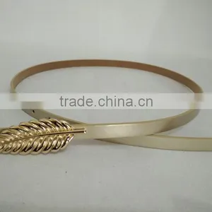 Wholesale Leaf Pattern Alloy Buckle Sex Women Lady Thin PU Waist Belt thumbnail-6