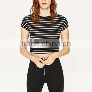 OEM Women Fashion Short Sleeve Blank Crop Tops Wholesale Cheap Blouses Custom Made in China thumbnail-2