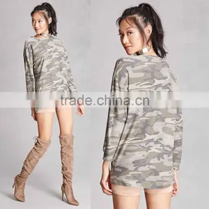 100 Polyester Sweatshirt Women Round Neck Long Sleeve Camo Longline Sweater Without Hood thumbnail-1