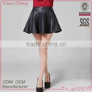 New Design Top Fashion Elegant Mini Short Sexy Black Leather Skirt thumbnail-1