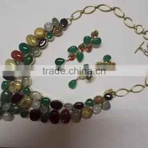 Latest Design Multi-coloured Stone Necklace With Earrings, Semi Precious Stone Jewelry thumbnail-1