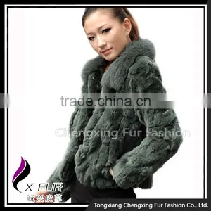 CX-G-A-70 High Quality Rex Rabbit Fur With Fox Fur Collar Women Coat/ Winter Jacket thumbnail-2