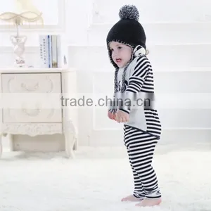 Factory Price Kids Black Knitted Hats With Ear Flaps, Baby Hats With Cute Animal Applique thumbnail-4