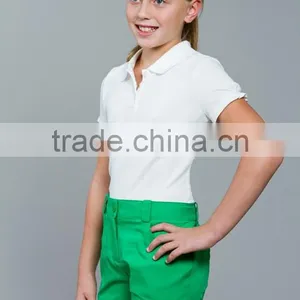 High Quality Young Girls Solid White Plain Design Polo Shirts , Children Clothing Wholesale thumbnail-1