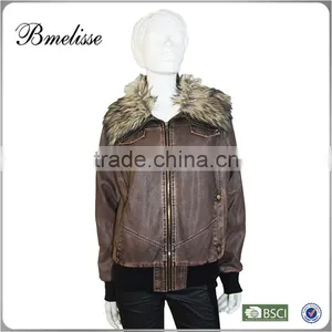2014-2015 Stylish Women's pu Jacket Fake Brown Lamp Fur pu Jacket for Lady thumbnail-1