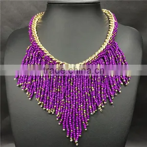 Express Tassel Resin Plastic Beads Multicolor Statement Necklace Jewelry thumbnail-1