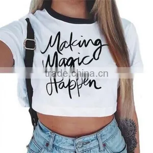 New White Letters Printed Round Neck Short Shirt Women Short Sleeve T Shirt thumbnail-5