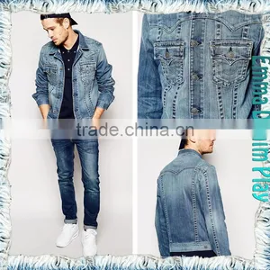 2016 Vintage Top Design Bleached Blue Wash Mens Casual Short Denim Jackets thumbnail-1