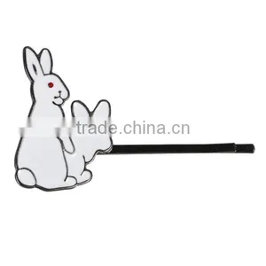 Hair Clips Findings Rabbit Animal Gunmetal White Enamel 55mm x 34mm thumbnail-1