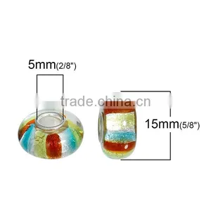 Round Silver Plated Core Stripe Multicolor Transparent Lampwork Glass European Style Large Hole Charm Beads thumbnail-2