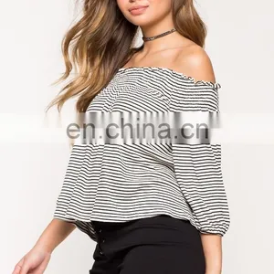 New Women Shirts and Tops 3/4 Sleeves off Shoulder Top for Women thumbnail-6