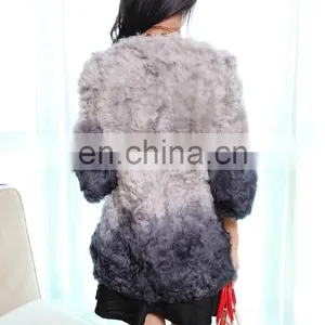 Winter Gradient Color Lamb Fur Long Coat for Women thumbnail-3