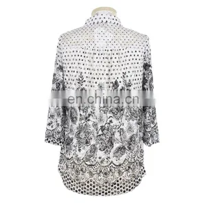 Guangzhou Factory Floral Print Plus Size Clothes Women Lace Shirt thumbnail-2