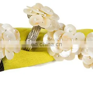 Mother of Pearl Elegant Flower Metal Napkin Rings, Set of 4 thumbnail-1