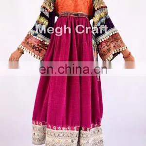 Afghan Kuchi Dress - Tribal Banjara Dress - Indian Gypsy Vintage Coins Dress - Woman Fashion Beaded Embroidered Kuchi Dress thumbnail-4