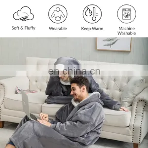 Elaborate Design Super Soft Double Sided Durable Wearable Sherpa Blanket Hoodie For Men Women Children thumbnail-7